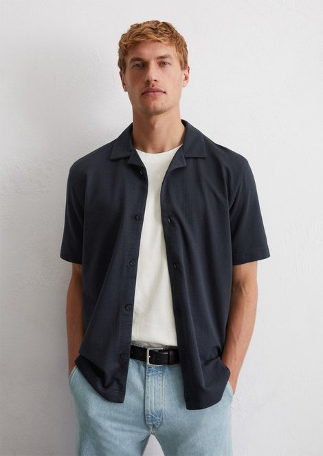 Marc O'Polo DfC seersucker jersey shirt regular, Heren, blauw, Xl, 95% Katoen, 5% Elasthaan