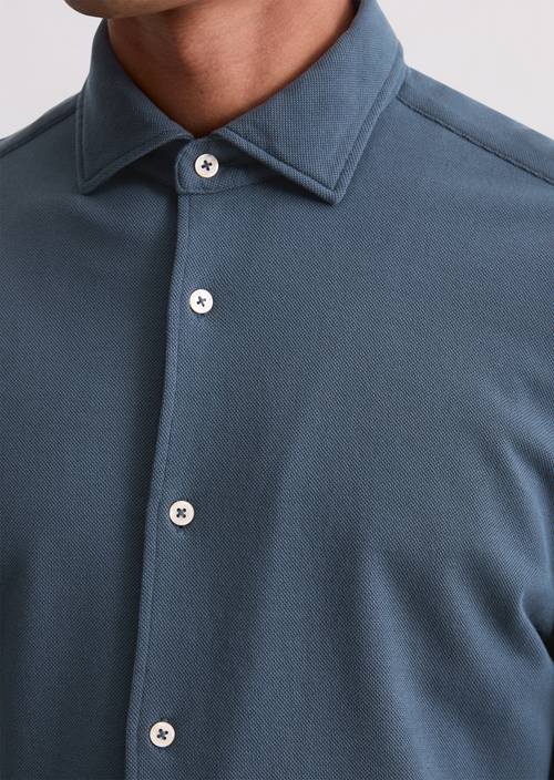 Chemise shaped en piqué de coton bio bleu Chemises à manches