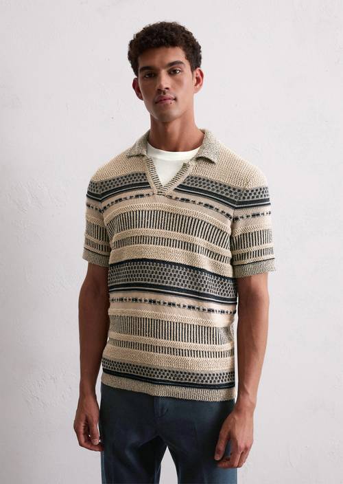 Pull à manches courtes avec mélange de structures beige