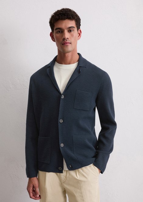 Marc O'Polo Strick-Sakko regular, Herren, blau, Gr. xs, 89% Baumwolle, 11% Polyamid