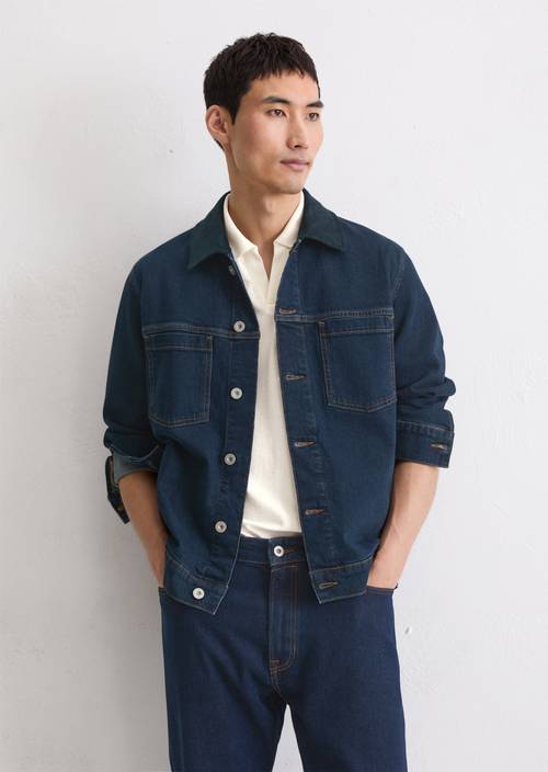 Regular denim jacket with casual corduroy collar blue Denim