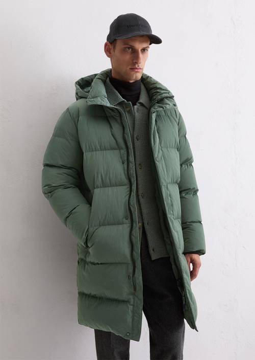 Lange Daunenjacke regular mit abnehmbarer Kapuze grün