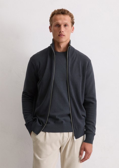 Marc O'Polo Zipper-Strickjacke regular, Herren, blau, Gr. xl, 54% Baumwolle, 29% Schurwolle, 17% Polyamid