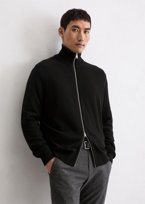 Marc O'Polo Zipper-Strickjacke regular, Herren, schwarz, Gr. m, 54% Baumwolle, 29% Schurwolle, 17% Polyamid