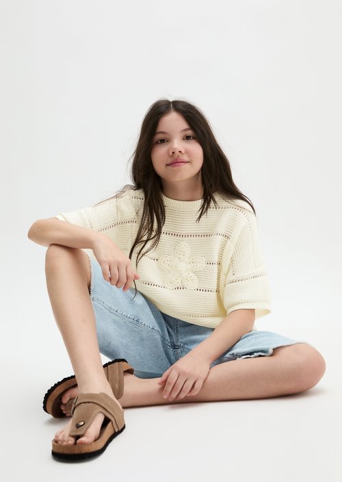 TEENS-GIRLS short-sleeved knitted shirt — White Cotton