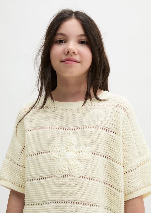 TEENS-GIRLS short-sleeved knitted shirt — White Cotton