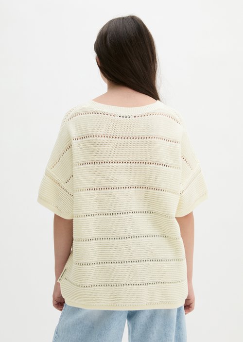 TEENS-GIRLS short-sleeved knitted shirt — White Cotton
