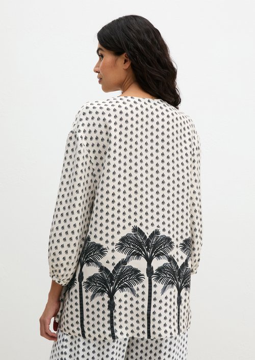 Open beach tunic — White Cotton Palm Print