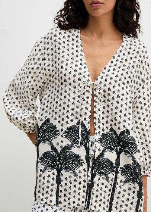 Open beach tunic — White Cotton Palm Print