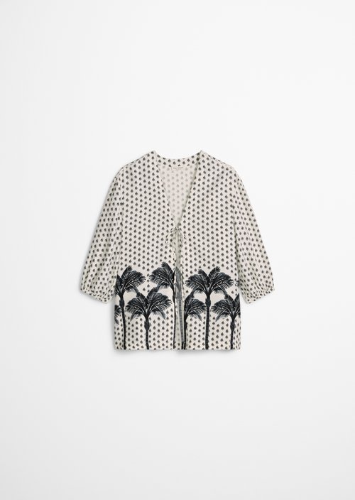 Open beach tunic — White Cotton Palm Print