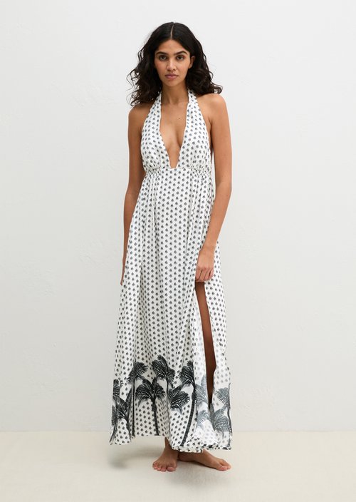 Beach dress — White Cotton Palm Print