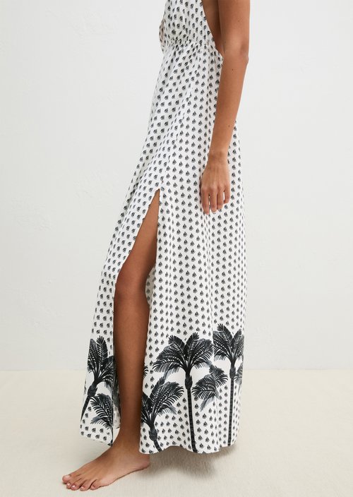 Beach dress — White Cotton Palm Print