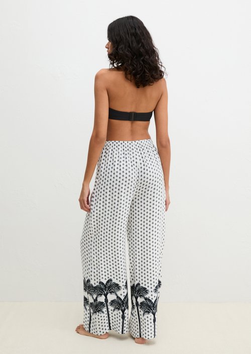 Beach cover-up pants — White Cotton Palm Print