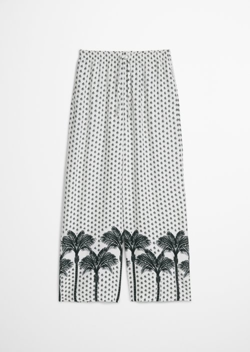 Beach cover-up pants — White Cotton Palm Print
