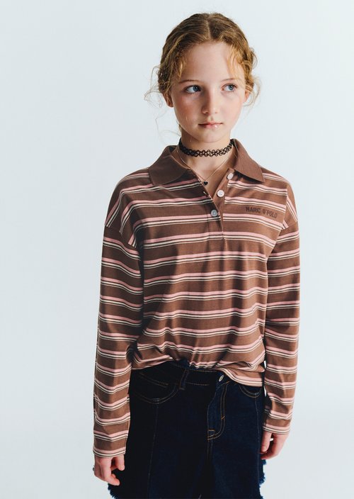 TEENS-GIRLS Long-Sleeve Polo Shirt — Brown