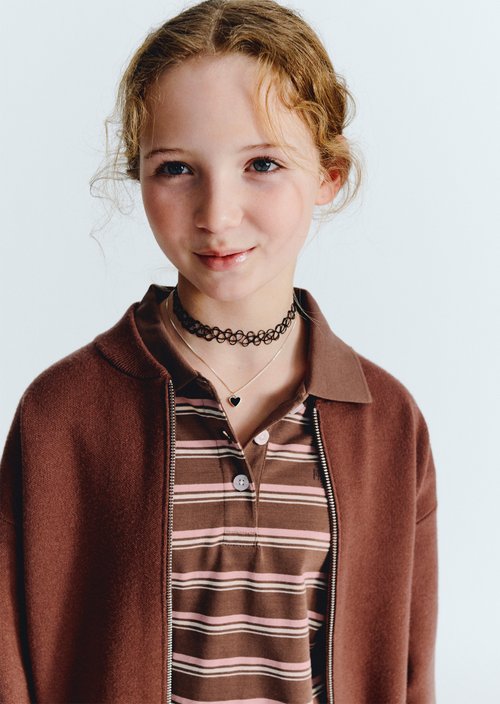 TEENS-GIRLS Long-Sleeve Polo Shirt — Brown