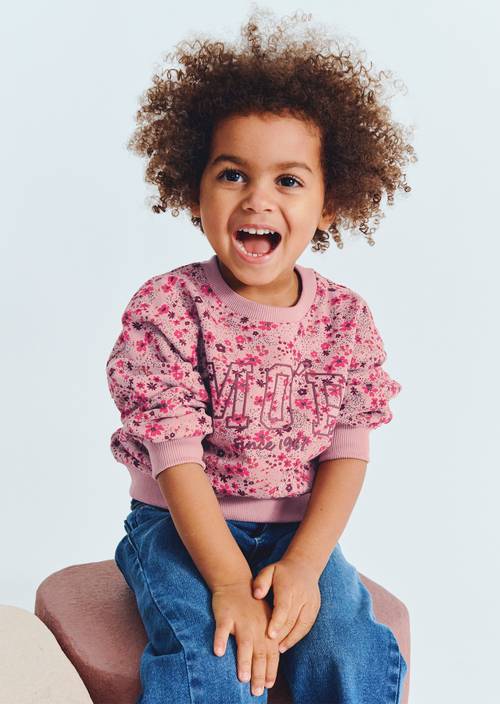 Sweat-shirt KIDS-GIRLS Vintage Rose porté sur le mannequin
