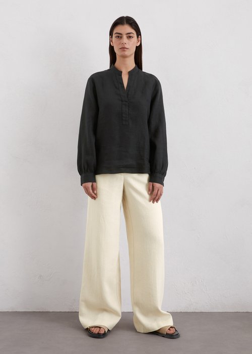 Linen tunic blouse regular — Black