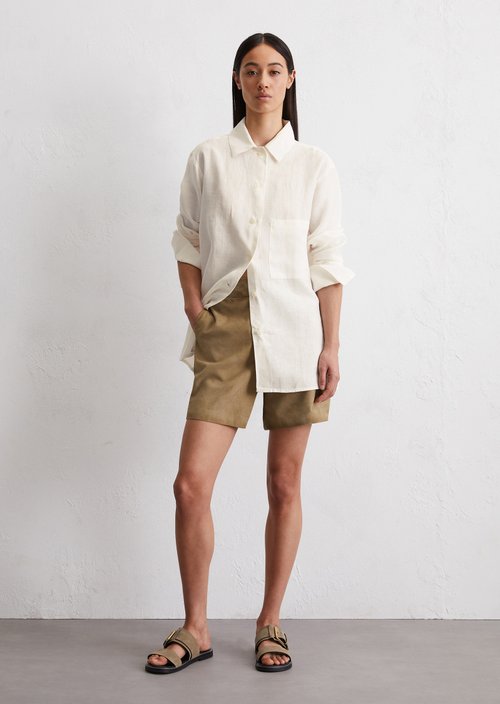 Long relaxed linen blouse — White