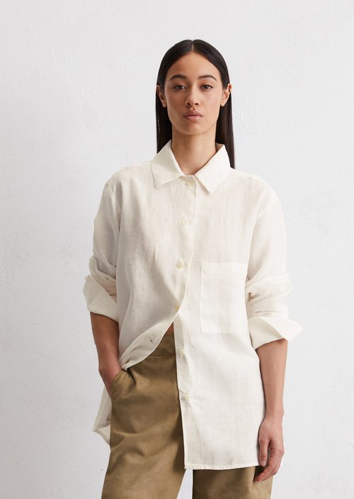 Long relaxed linen blouse — White