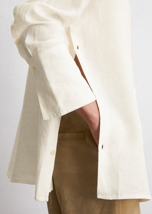 Long relaxed linen blouse — White