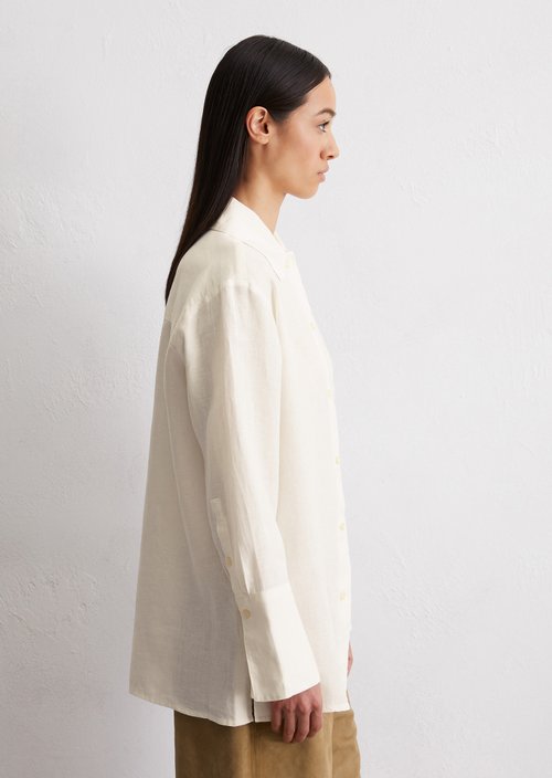 Long relaxed linen blouse — White