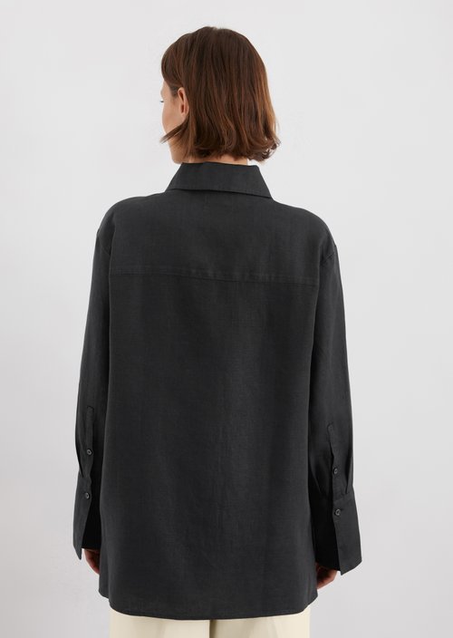 Long relaxed linen blouse — Black