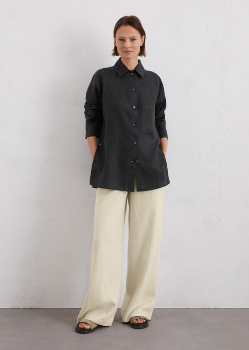 Long relaxed linen blouse — Black