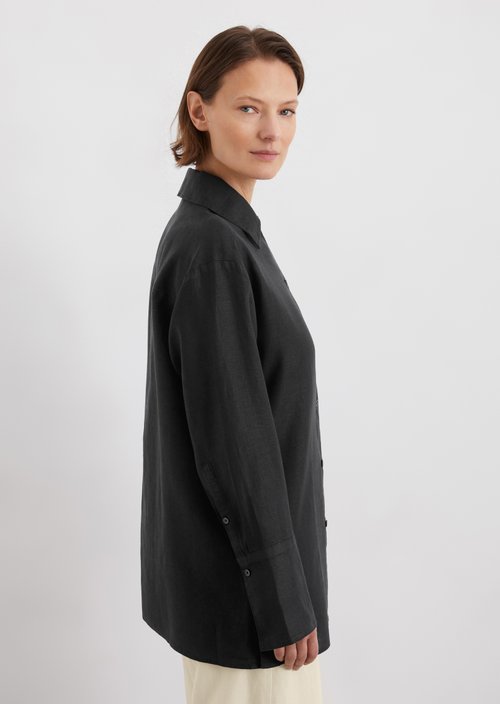 Long relaxed linen blouse — Black