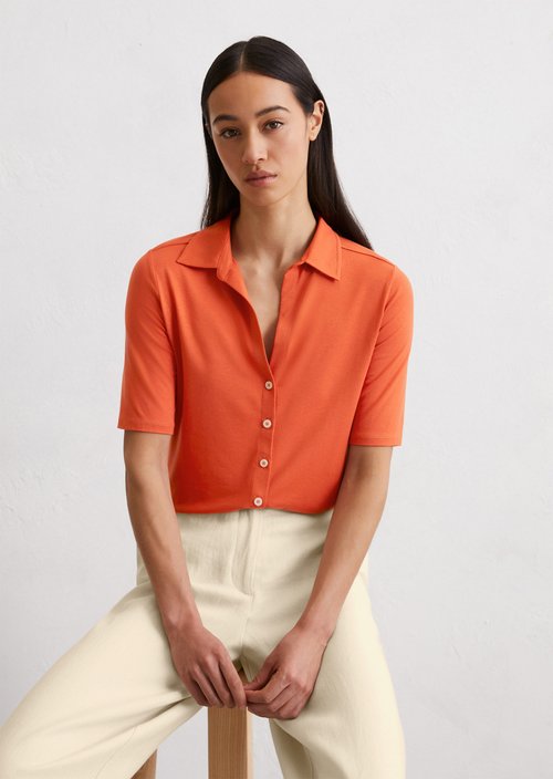 Short-sleeved jersey blouse — Light red