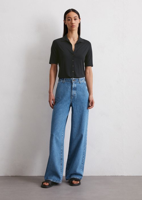 Short-sleeved jersey blouse — Dark blue