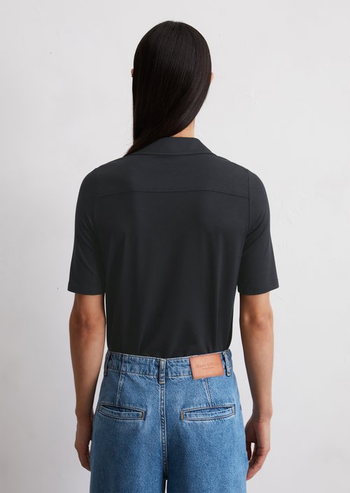 Short-sleeved jersey blouse — Dark blue