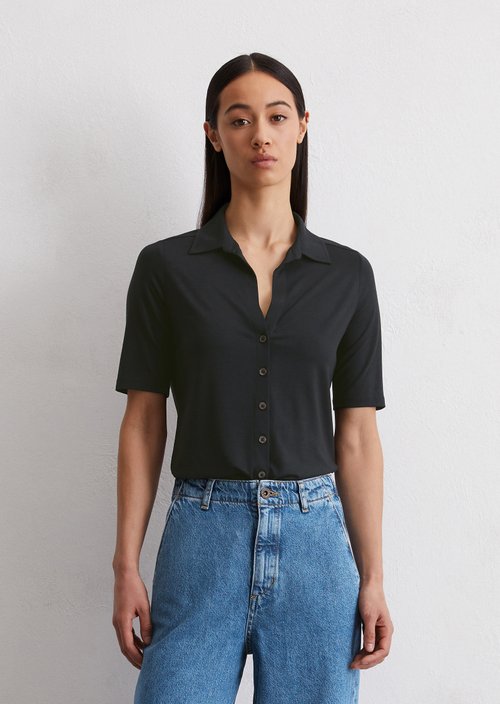 Short-sleeved jersey blouse — Dark blue