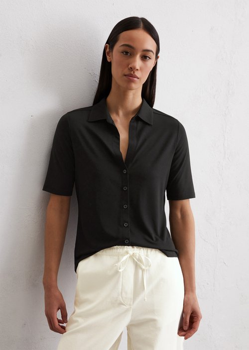 Short-sleeved jersey blouse — Black