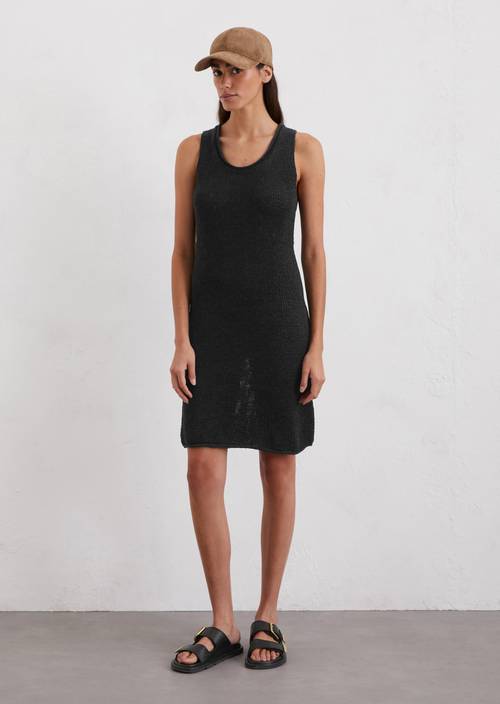 black knitted dress slimming SSKEIN Women's Margot Pointelle Lace Slim Knit Dress