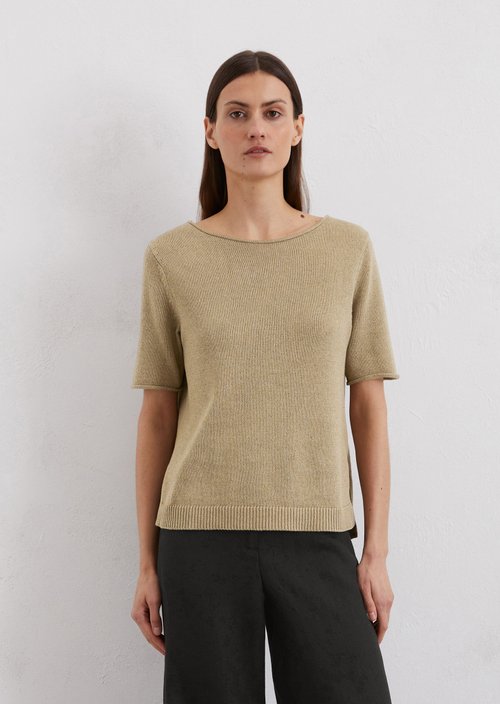 Regular short-sleeved sweater — Beige