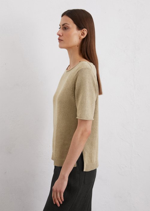 Regular short-sleeved sweater — Beige