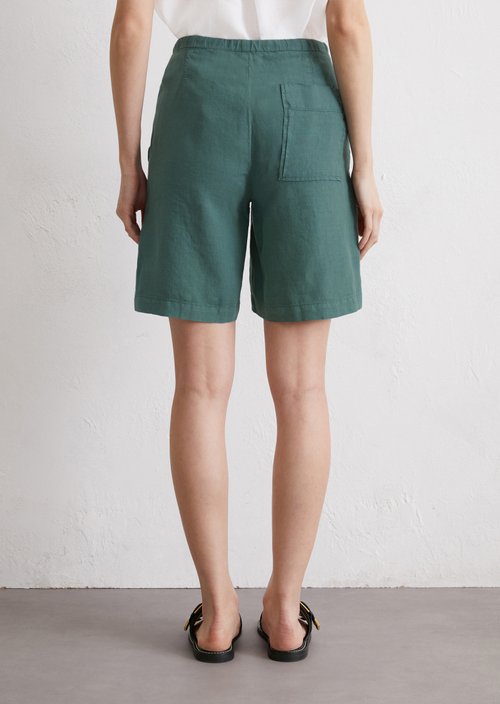 Linen shorts straight — Dark green