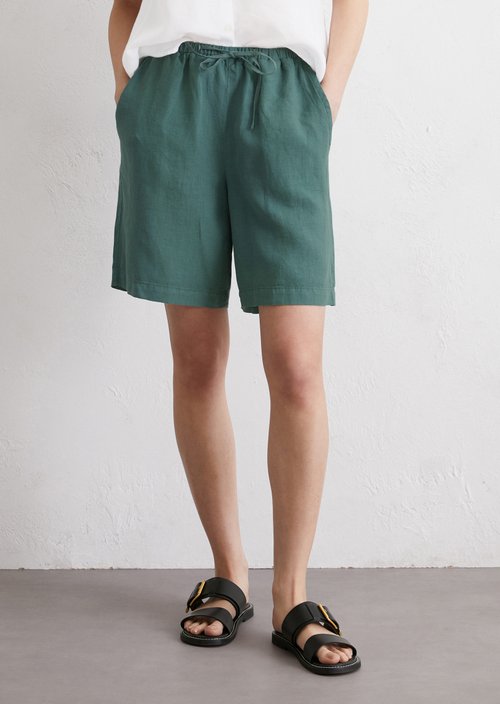 Linen shorts straight — Dark green