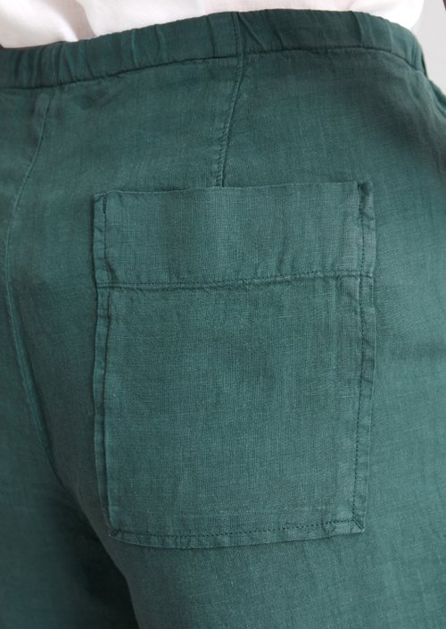 Linen shorts straight — Dark green