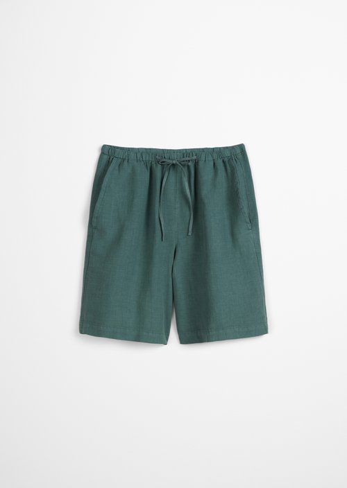 Linen shorts straight — Dark green