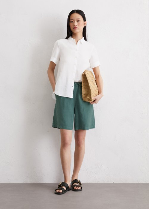 Linen shorts straight — Dark green