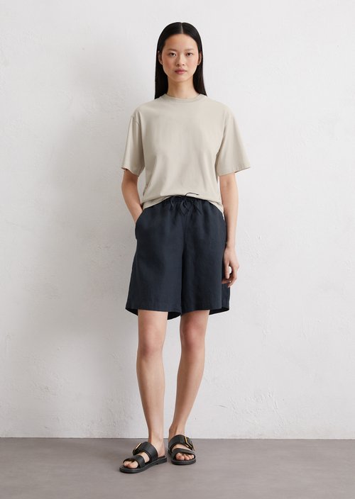 Linen shorts straight — Dark blue