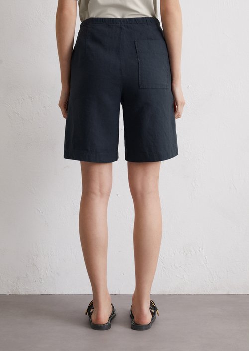 Linen shorts straight — Dark blue