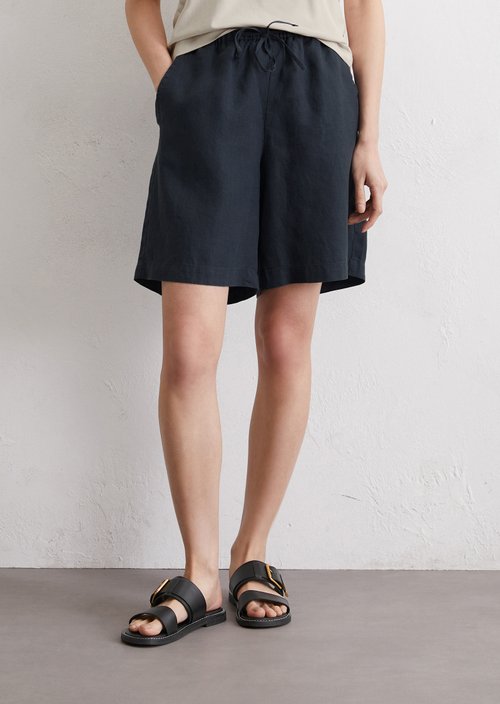 Linen shorts straight — Dark blue