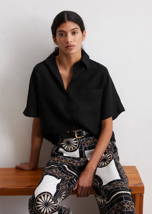 Linen blouse relaxed — Black