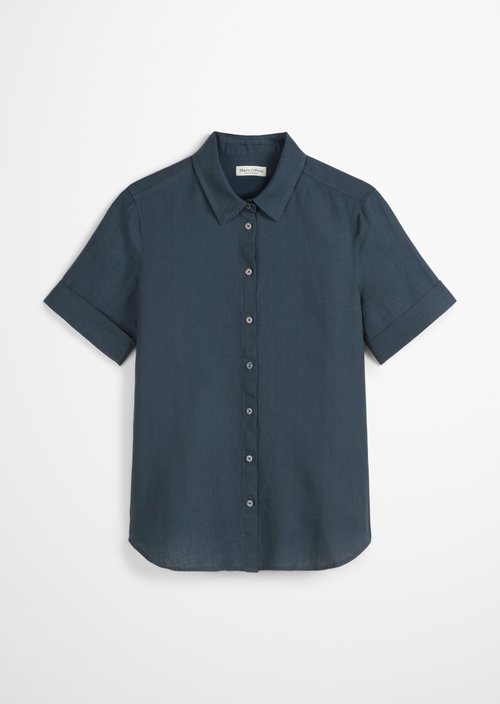 Regular short-sleeved linen blouse — Dark blue
