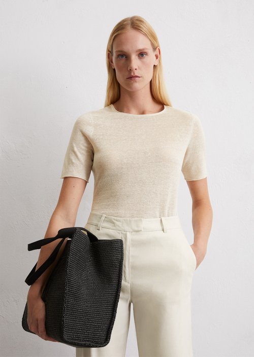 Fine knit pullover slim — Beige