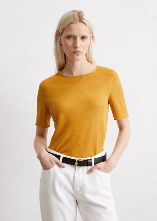 Fine knit pullover slim — Yellow