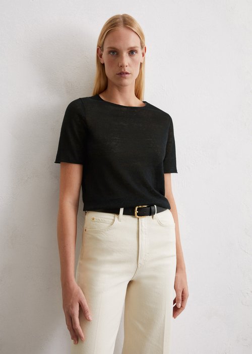 Fine knit pullover slim — Black
